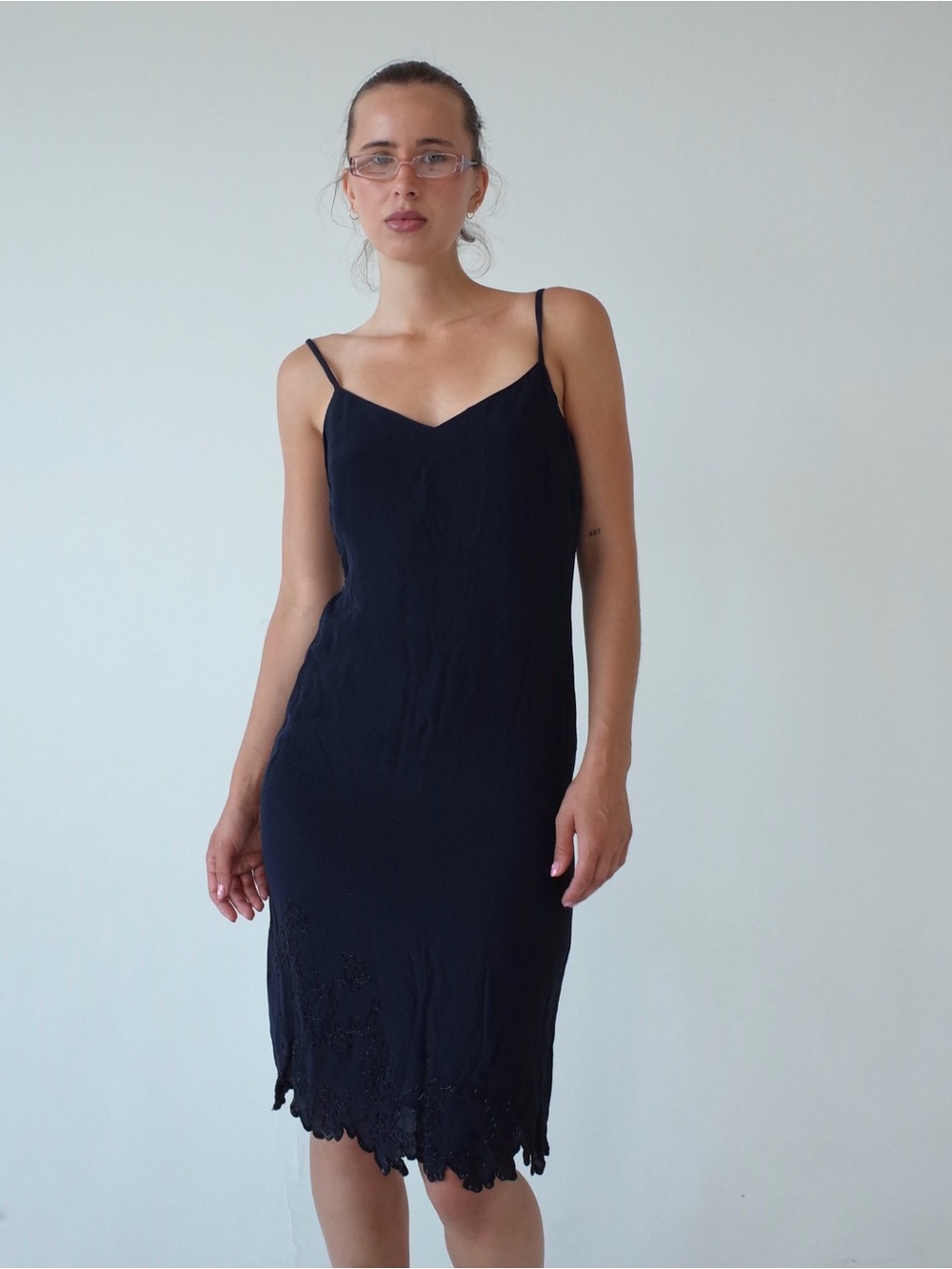 Valentino Miss V Navy Silk Crepe Dress